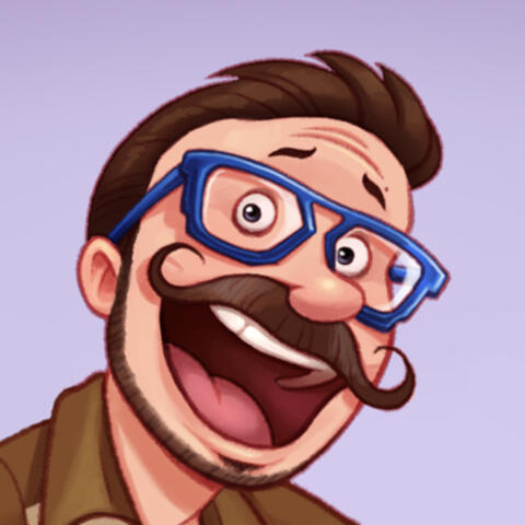 A cartoony portrait of the artist.